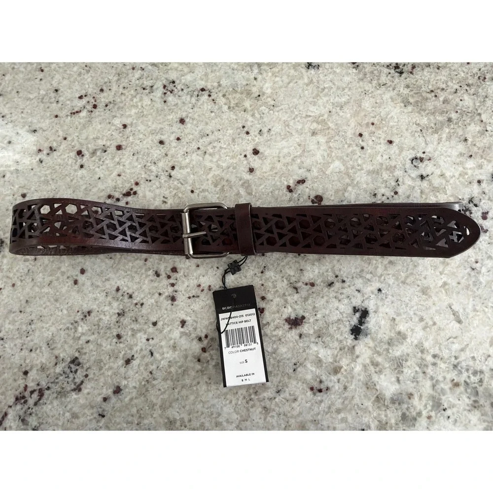 BCBGMAXAZRIA Size S Chestnut Cutout Leather Hip Belt NWT‎ 100% Leather